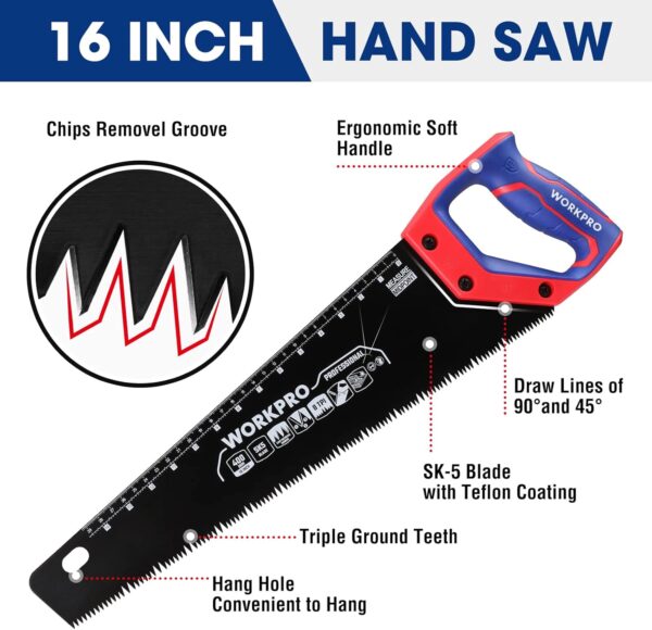 WORKPRO Hand Saw, 16-Inch Universal Handsaw with Non-Slip Comfortable Handle - Image 3
